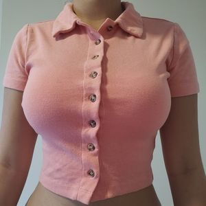 Pink button up crop top